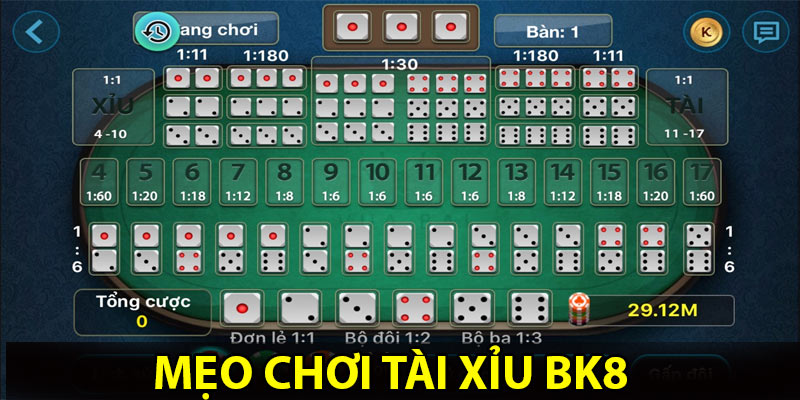 Mẹo chơi tài xỉu BK8 dễ thắng thưởng